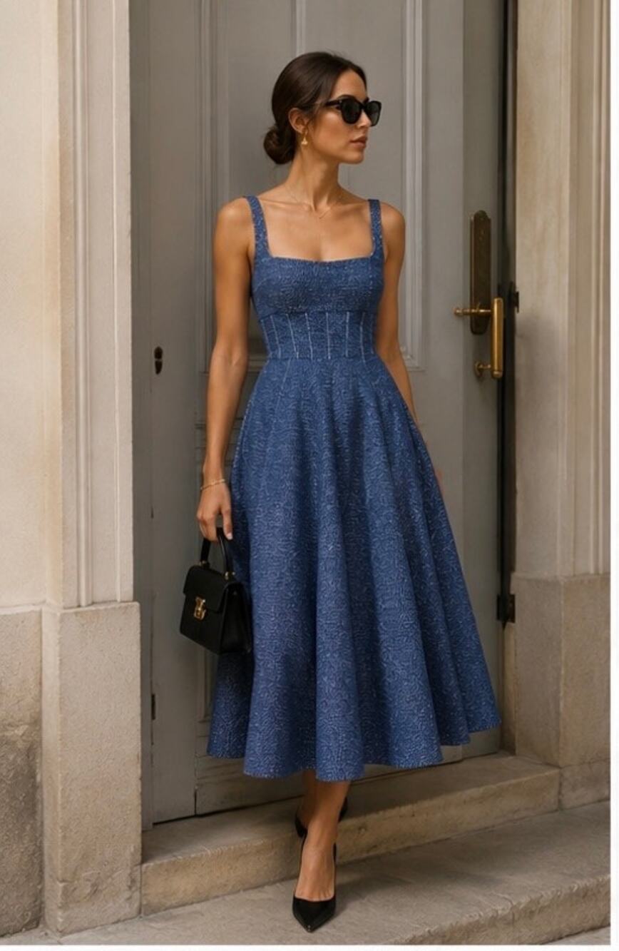 EMILIA WICKSTEAD MONA A-LINE DENIM MIDI DRESS UK10/US6